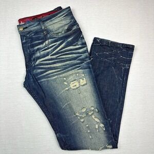 Robins Jeans RARE Men 36x34 Dark Blue Denim Camo Pocket Flap Studded Distressed